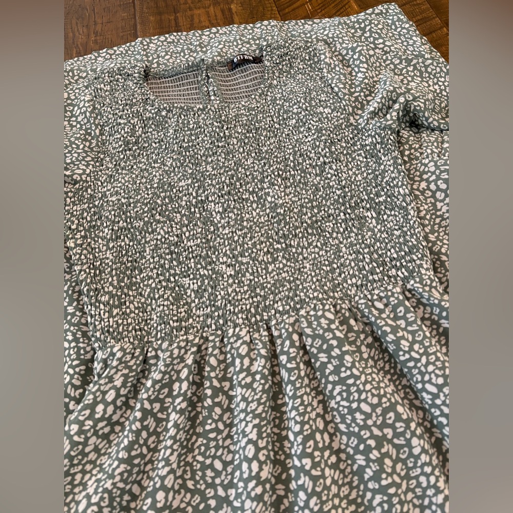 BTFBM Smocked Waist Sage Green Floral Maxi Dress - Picture 3 of 3